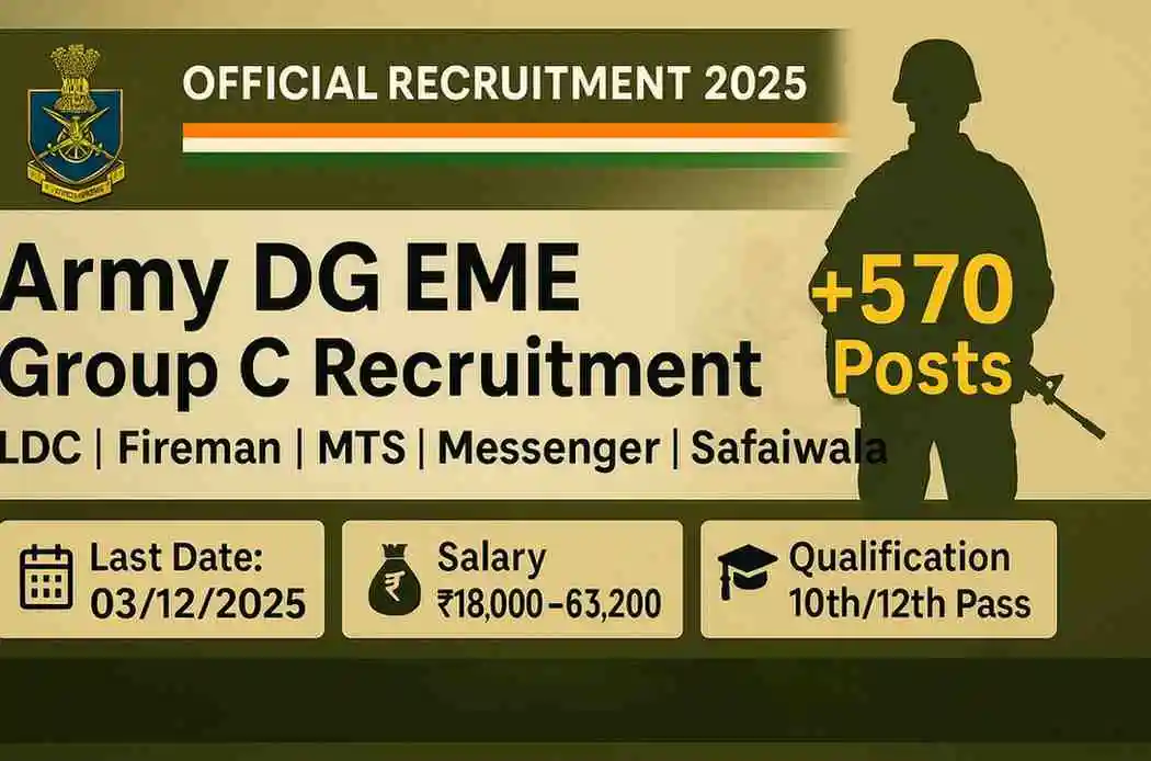 Army DG EME Group C Recruitment 2025: Online Application Started for 570+ Posts